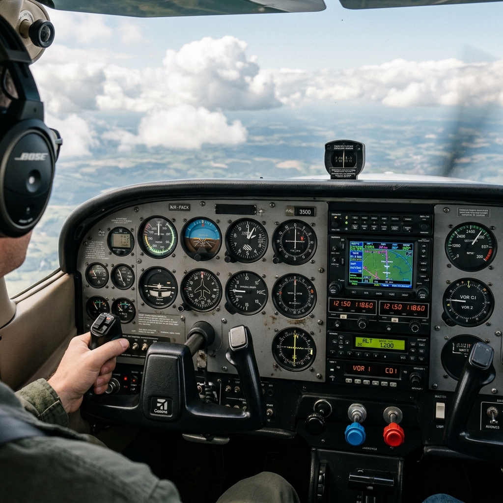 Instrument panel and avionics checked during an aircraft pre-purchase inspection in Florida